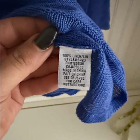 Habitat Blue Linen Cowl Neck Long Sleeve Top - Picture 4 of 6